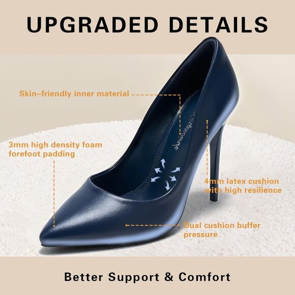 4 Inch PU-Navy Womens Pumps High Heels Stiletto Pointed Closed Toe Bridal Shoes - Picture 5 of 6